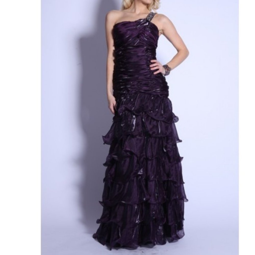 Women Junior Sexy One Shoulder Ruffle Multi Layer Prom Gown Event Party Dress